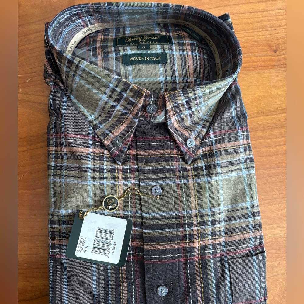 Bobby Jones Collection Camel Casual Button Down Shirt Woven in Italy Size XL